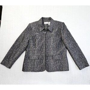 Alfred Dunner Full Zip Blazer Jacket Sz 14 Gunmetal Gray Metallic Lizard Print